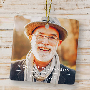 Modern Simple Memorial Remembrance Custom Photo Ceramic Ornament