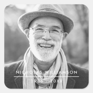 Modern Simple Memorial Remembrance Custom Photo Square Sticker