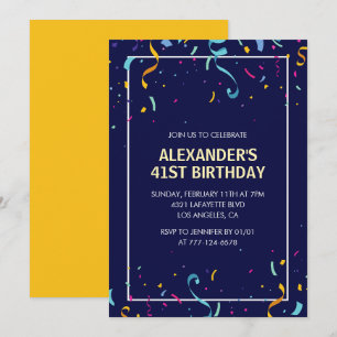 Modern Simple Men Confetti 41st birthday Invitation