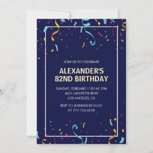 Modern Simple Men Confetti 82nd birthday Invitation