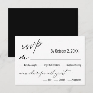 Modern Simple Menu Choice Black Wedding RSVP Card