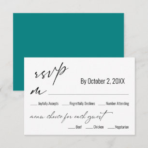 Modern Simple Menu Choice Teal Wedding RSVP Card