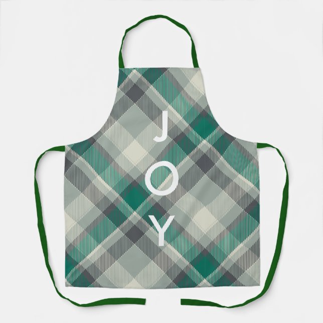 Modern Simple Merry Christmas Green Plaid Holiday Apron (Front)