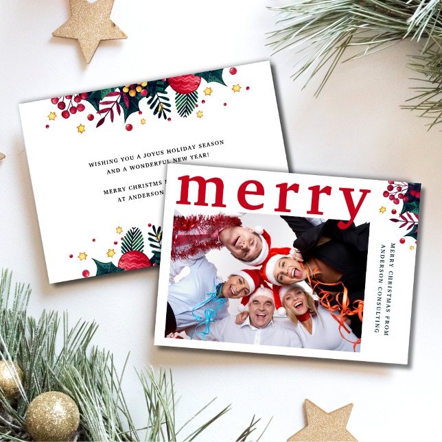 Modern Simple Merry Christmas Photo Business Holiday Card (Creator Uploaded)