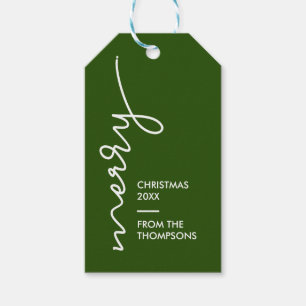 Modern Simple Merry Christmas Script Green  Gift Tags