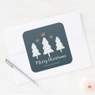 Modern Simple Merry Christmas Trees Stars Square Sticker