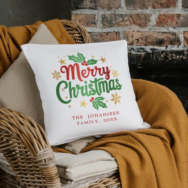 Modern Simple Merry Christmas Typography Family Cushion (Creator Uploaded)