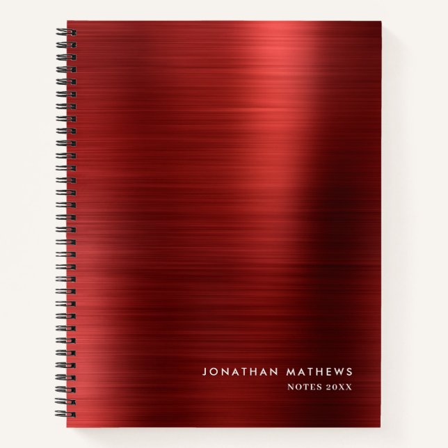 Modern Simple Metallic Brushed Red Notebook (Front)