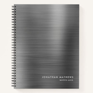 Modern Simple Metallic Brushed Silver Gray Notebook