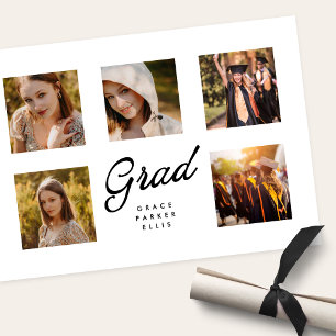 Modern Simple Minimal 5 Photo Collage Graduation Announcement