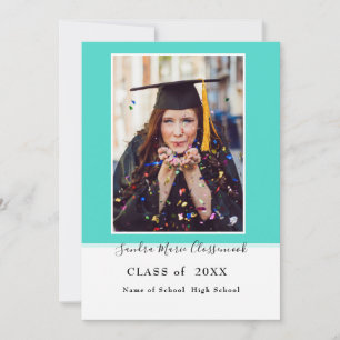 Modern Simple Minimal Aqua Teal blue graduation A Announcement