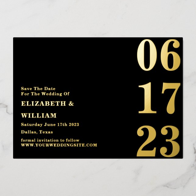 Modern Simple Minimal Black & Gold Save The Date (Front)