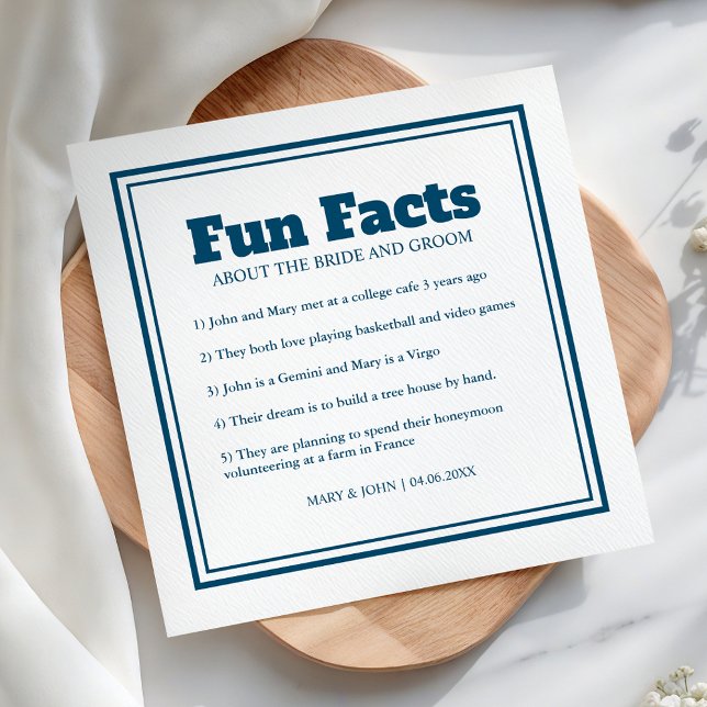 Modern Simple Minimal Blue Fun Facts Wedding Napkin (Creator Uploaded)