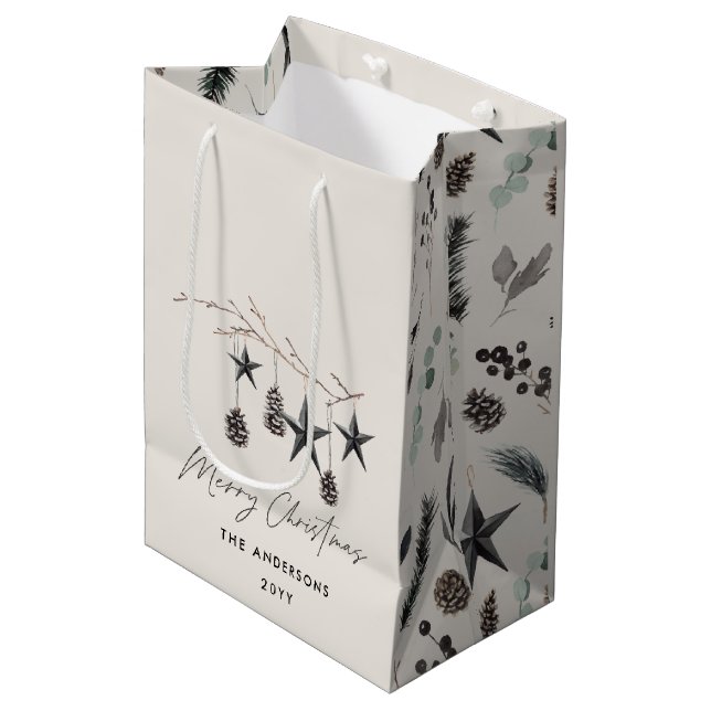 Modern simple minimal Christmas elegant Medium Gift Bag (Front Angled)