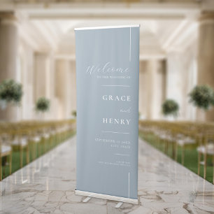 Modern Simple Minimal Dusty Blue Wedding Welcome Retractable Banner