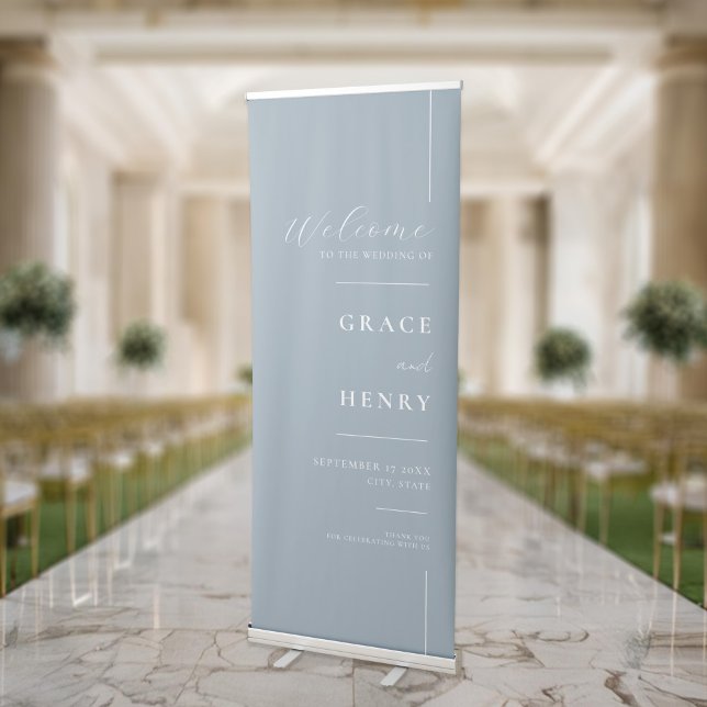Modern Simple Minimal Dusty Blue Wedding Welcome Retractable Banner (Creator Uploaded)