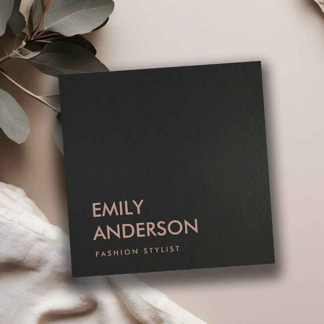 MODERN SIMPLE MINIMAL FAUX DARK SILVER GREY BLACK SQUARE BUSINESS CARD (Creator Uploaded)