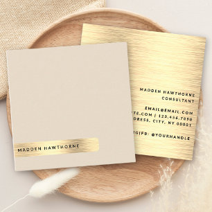 Modern Simple Minimal Faux Gold Brushed Metal Square Business Card