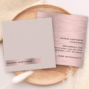 Modern Simple Minimal Faux Rose Gold Brushed Metal Square Business Card