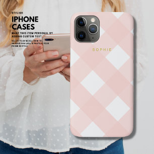 Modern Simple Minimal Girly Blush Pink Gingham iPhone 11 Pro Case