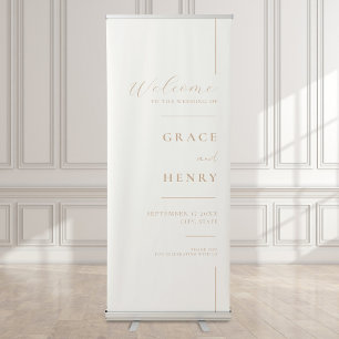Modern Simple Minimal Ivory Tan Wedding Welcome Retractable Banner