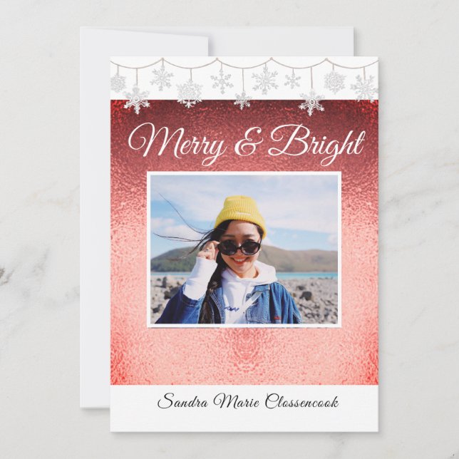 Modern Simple Minimal Metalic  Red Christmas  Anno Announcement (Front)