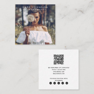 Modern Simple Minimal Photo QR Code Social Media Square Business Card
