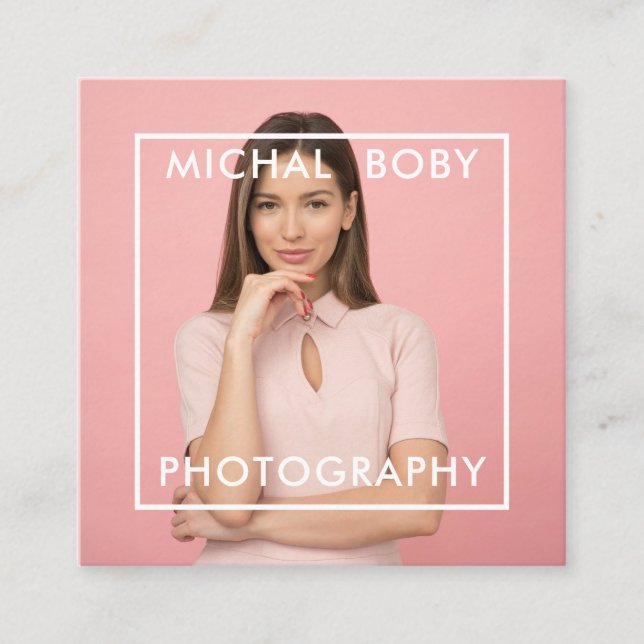 Modern Simple Minimal Photo QR Code Social Media  Square Business Card (Front)