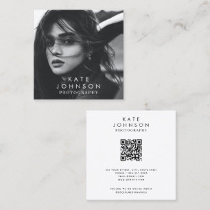 Modern Simple Minimal Photo QR Code Social Media  Square Business Card