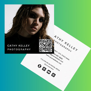 Modern Simple Minimal Photo QR Code Social Media Square Business Card