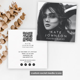 Modern Simple Minimal Photo QR Code Social Media Square Business Card