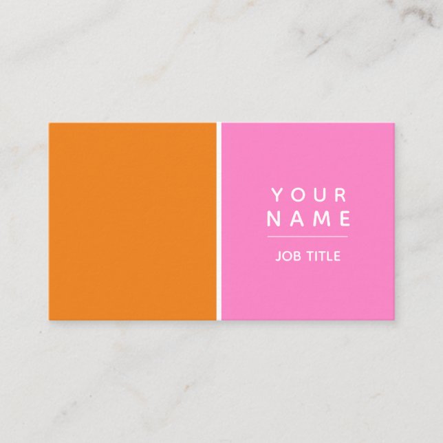 Modern Simple Minimal Pink and Orange Colour Block Business Card (Front)