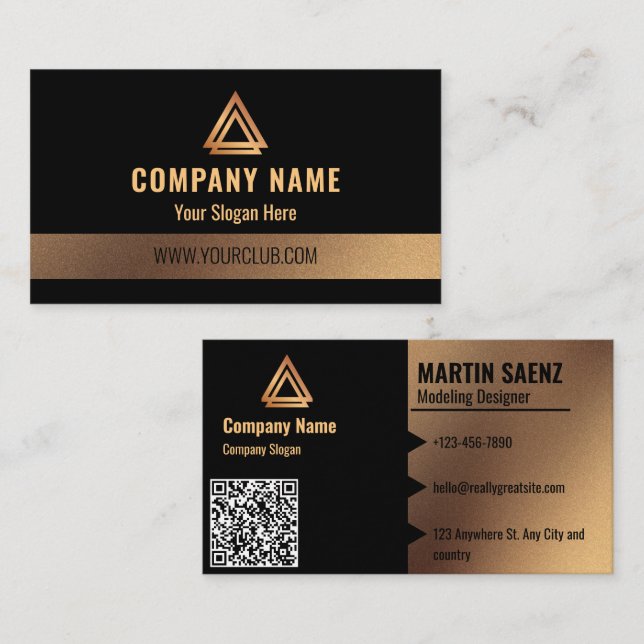 Modern Simple Minimal QR Code Social Media Black Business Card (Front/Back)