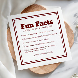 Modern Simple Minimal Red Fun Facts Wedding Napkin