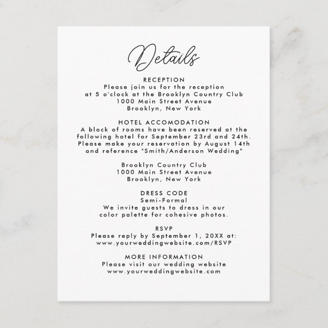 Modern Simple Minimal Website Wedding RSVP Details Enclosure Card (Front)