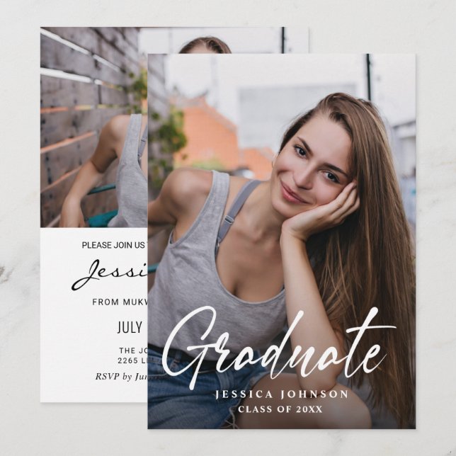 Modern Simple Minimalist 2 PHOTO Graduation Party Invitation (Front/Back)