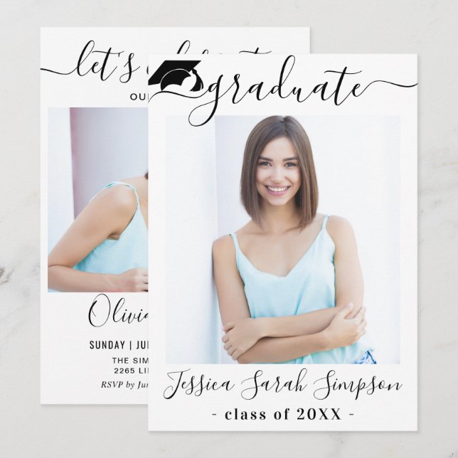 Modern Simple Minimalist 2 PHOTO Graduation Party  Invitation (Front/Back)