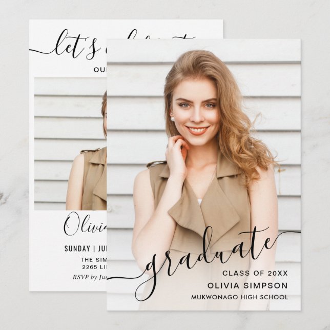 Modern Simple Minimalist 2 PHOTO Graduation Party Invitation (Front/Back)