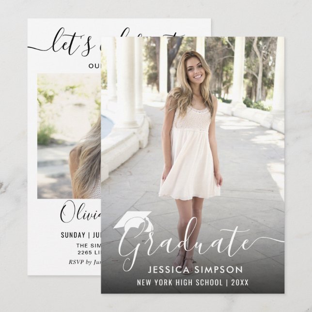 Modern Simple Minimalist 2 PHOTO Graduation Party Invitation (Front/Back)
