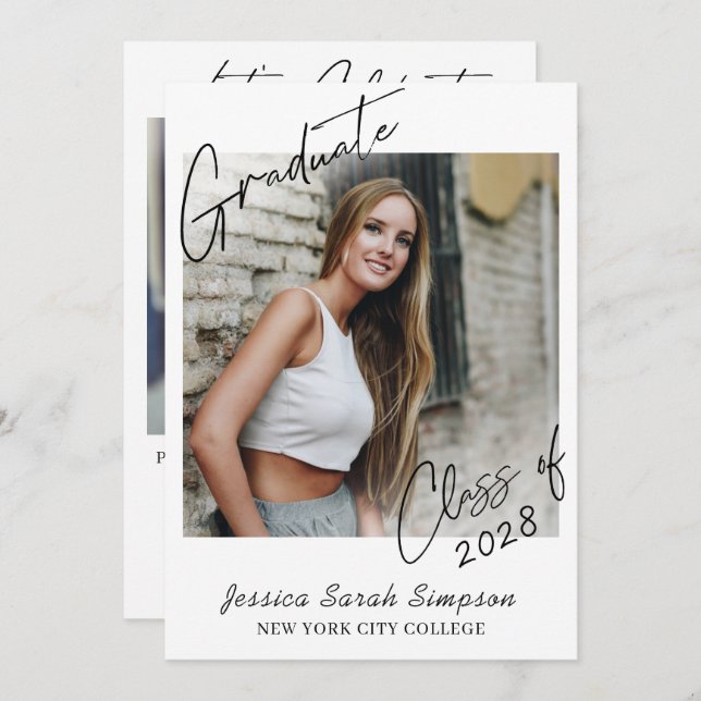 Modern Simple Minimalist 2 PHOTO Graduation Party Invitation (Front/Back)