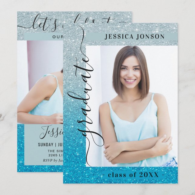 Modern Simple Minimalist 2 PHOTO Graduation Party Invitation (Front/Back)