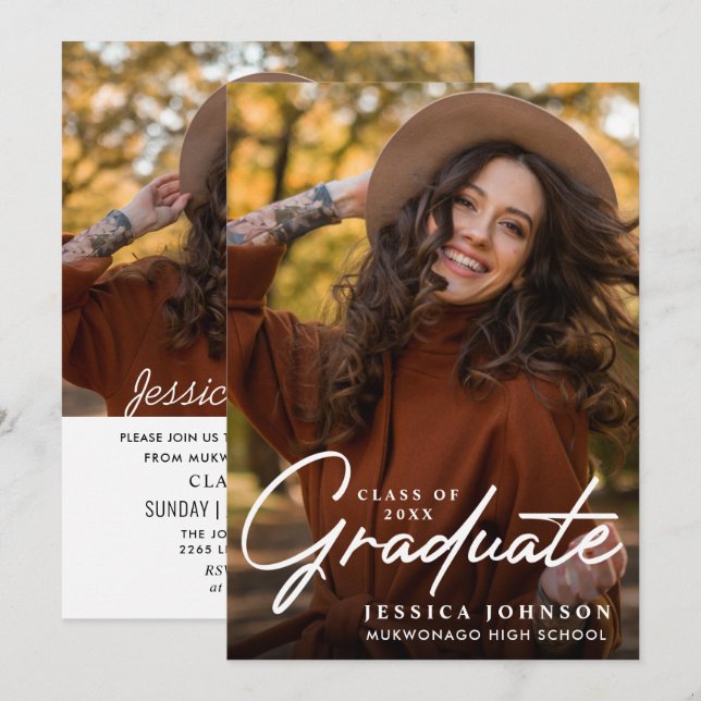 Modern Simple Minimalist 2 PHOTO Graduation Party Invitation (Front/Back)