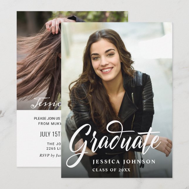 Modern Simple Minimalist 2 PHOTO Graduation Party Invitation (Front/Back)