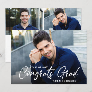 Modern Simple Minimalist 3 PHOTO Graduation Party Invitation