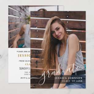 Modern Simple Minimalist 3 PHOTO Graduation Party Invitation