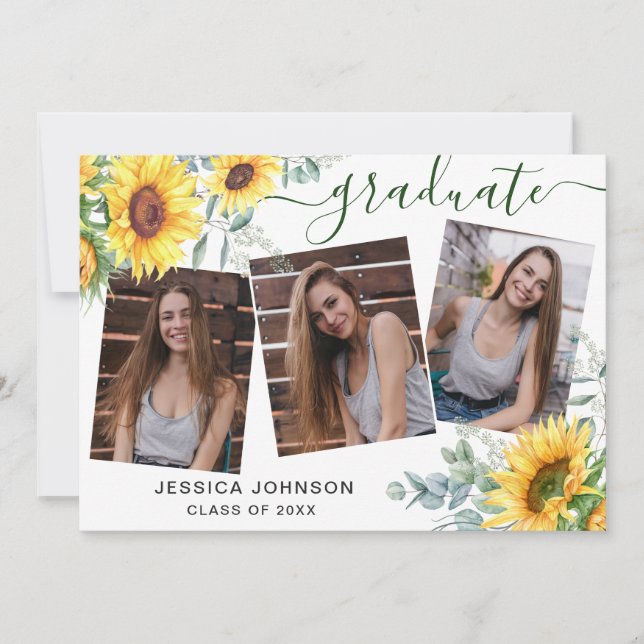 Modern Simple Minimalist 3 PHOTO Graduation Party Invitation (Front)