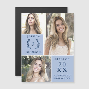 Modern Simple Minimalist 3 PHOTO Graduation Party Magnetic Invitation