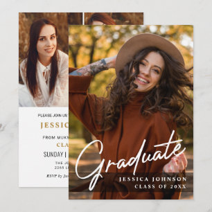 Modern Simple Minimalist 4 PHOTO Graduation Party Invitation