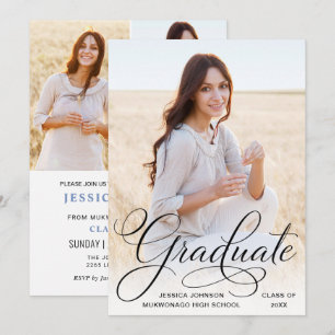 Modern Simple Minimalist 4 PHOTO Graduation Party Invitation