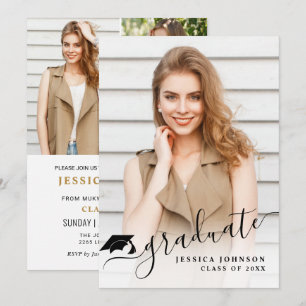 Modern Simple Minimalist 4 PHOTO Graduation Party Invitation